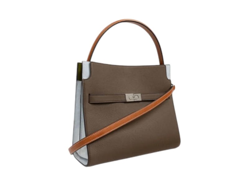 Tory Burch Lee Radziwill Color-Block Pebbled Small Double Bag Wild Mushroom