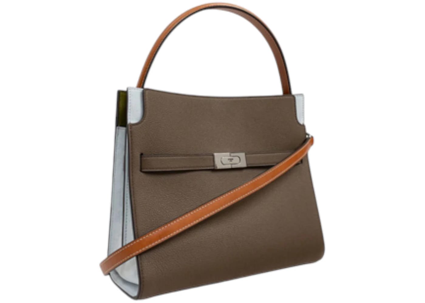 Tory Burch Lee Radziwill Color-Block Pebbled Small Double Bag Wild Mushroom