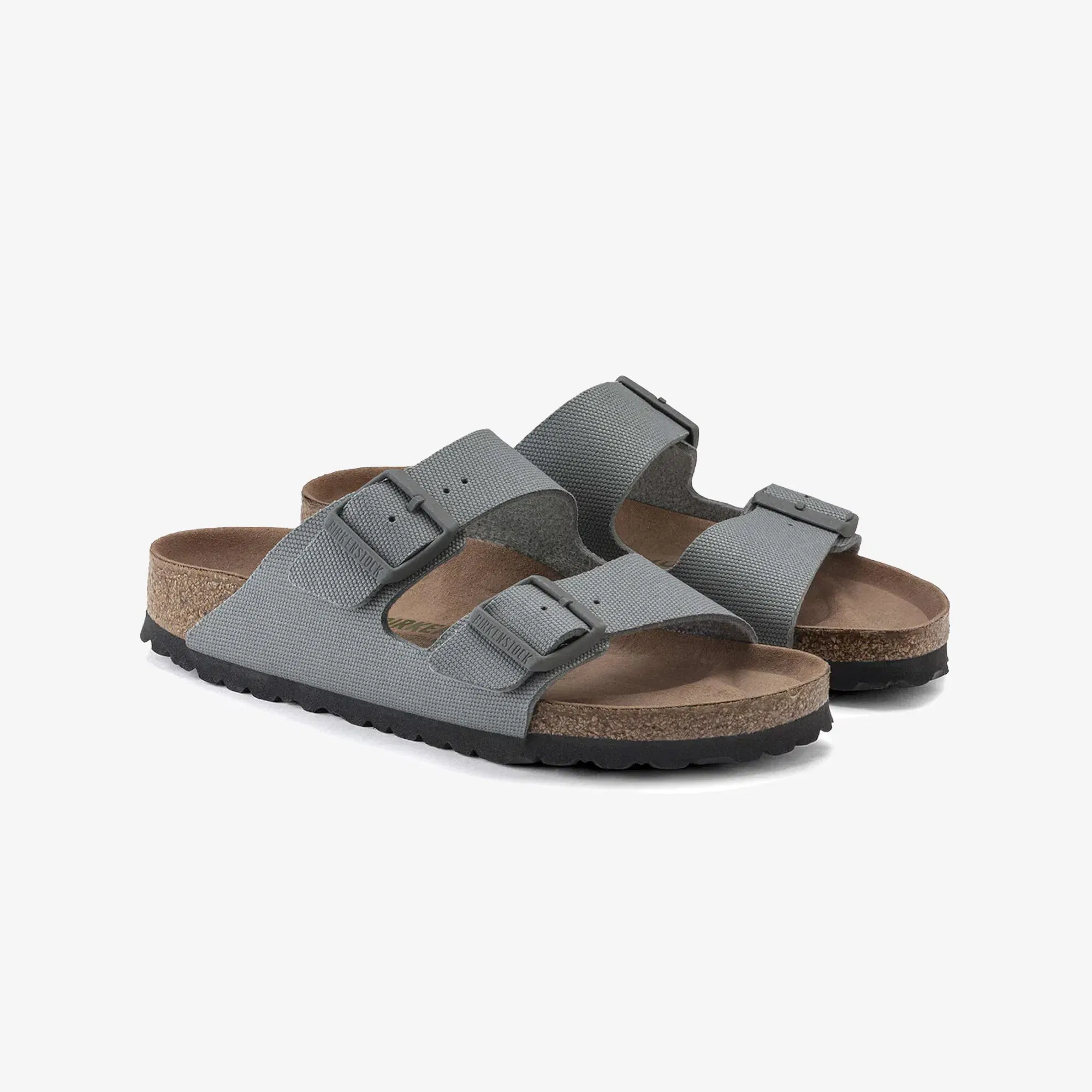 Birkenstock ARIZONA VEGAN MEN TEXTILE { GRAY/STONE COIN