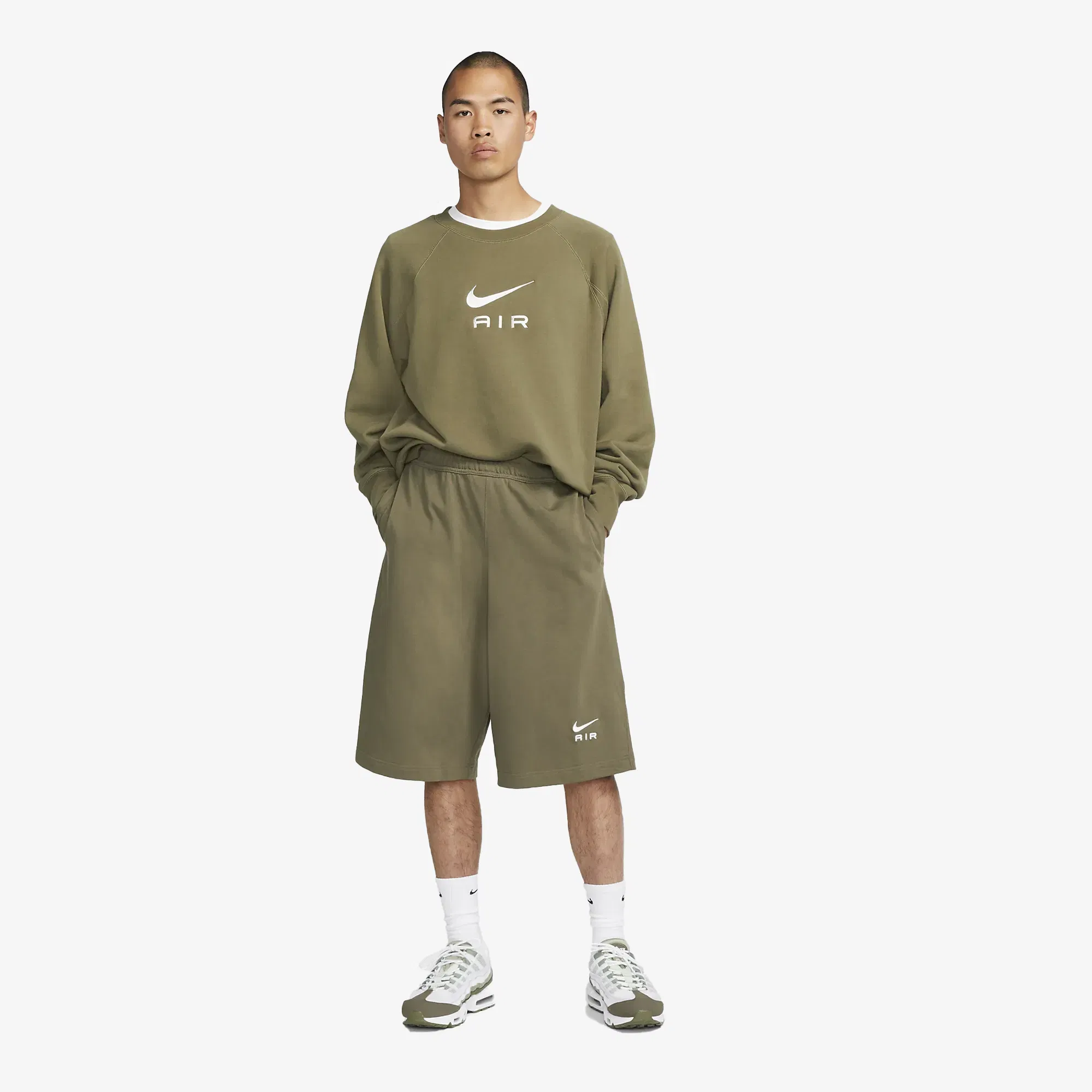 Nike AIR OVERSIZED FLEECE SHORTS { MEDIUM OLIVE/PHANTOM