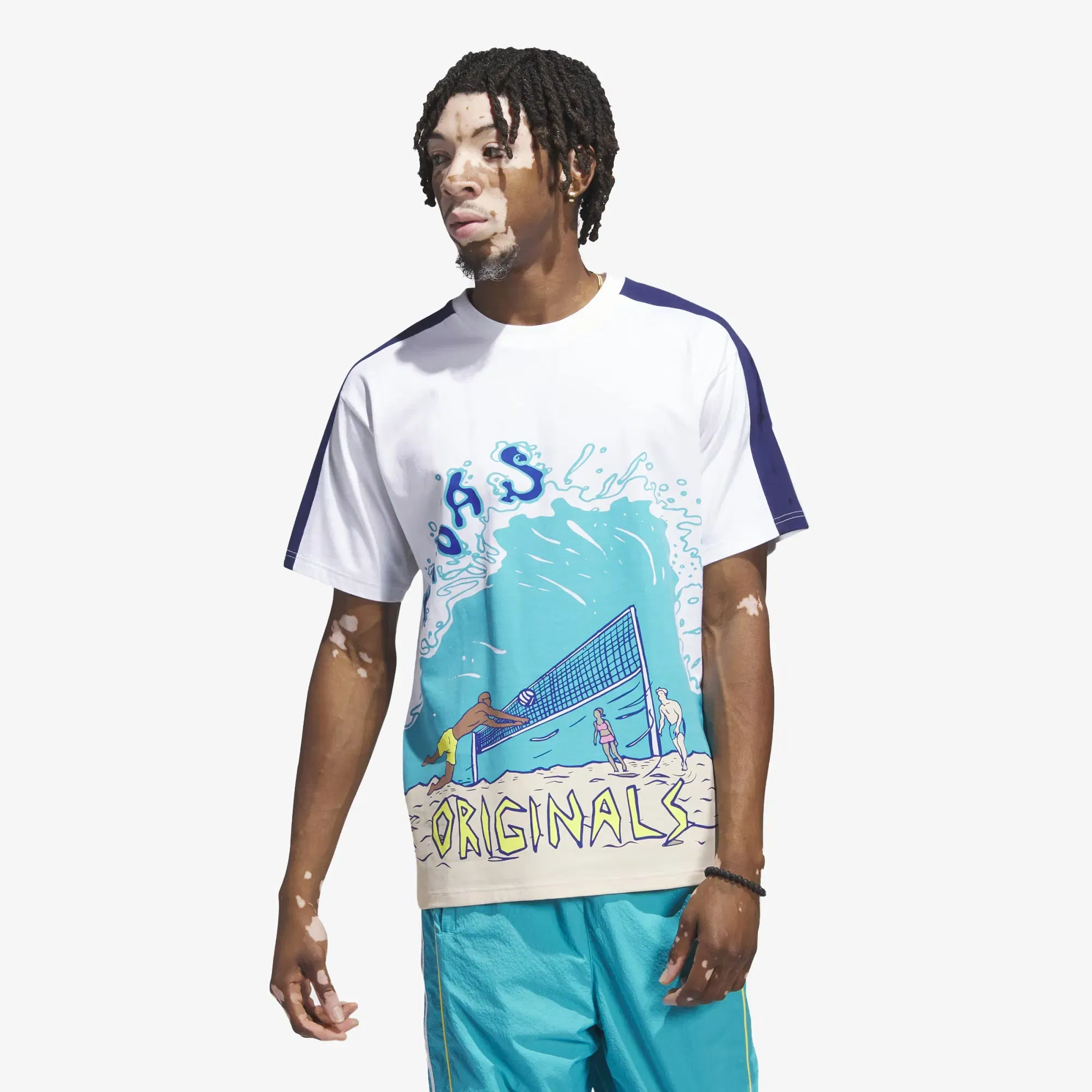 Adidas Originals BEACH SPORTS ART T-Shirt { WHITE/BLUE