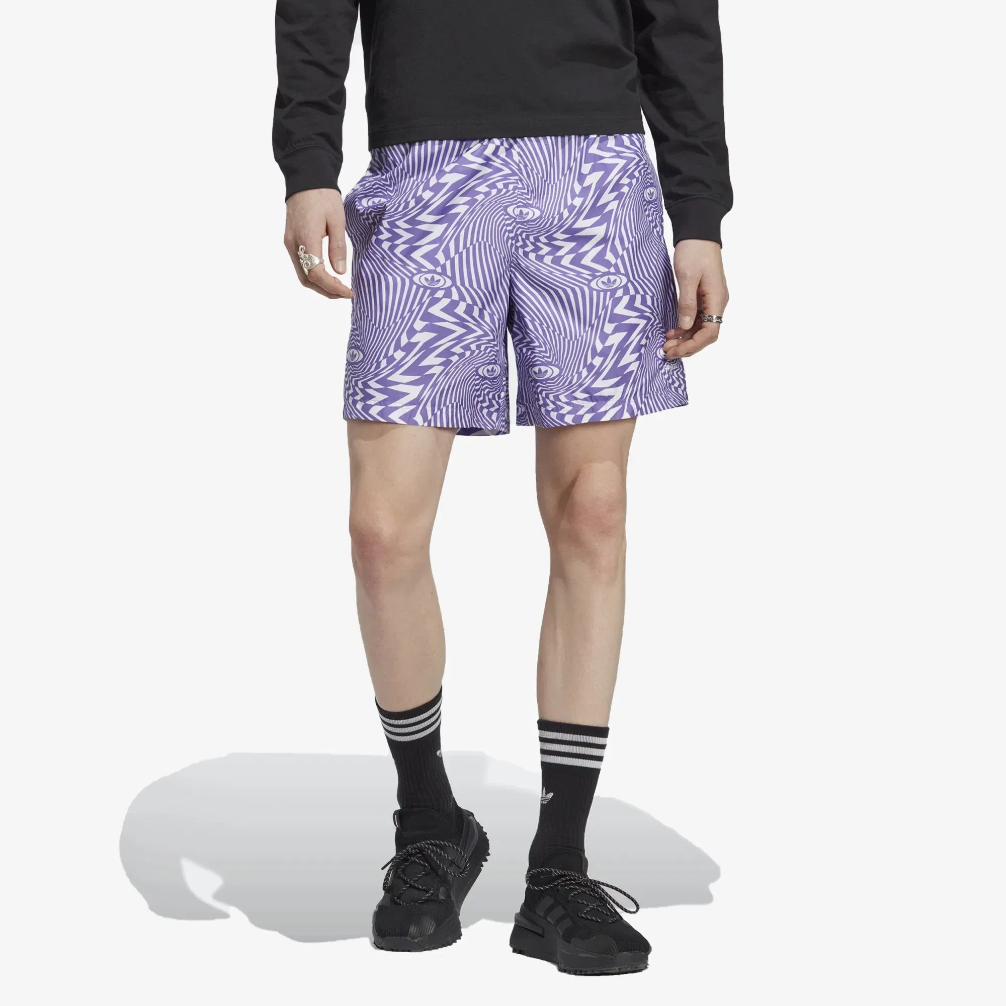 Adidas Originals REKIVE ALLOVER PRINT SHORTS { WHITE/PURPLE RUSH