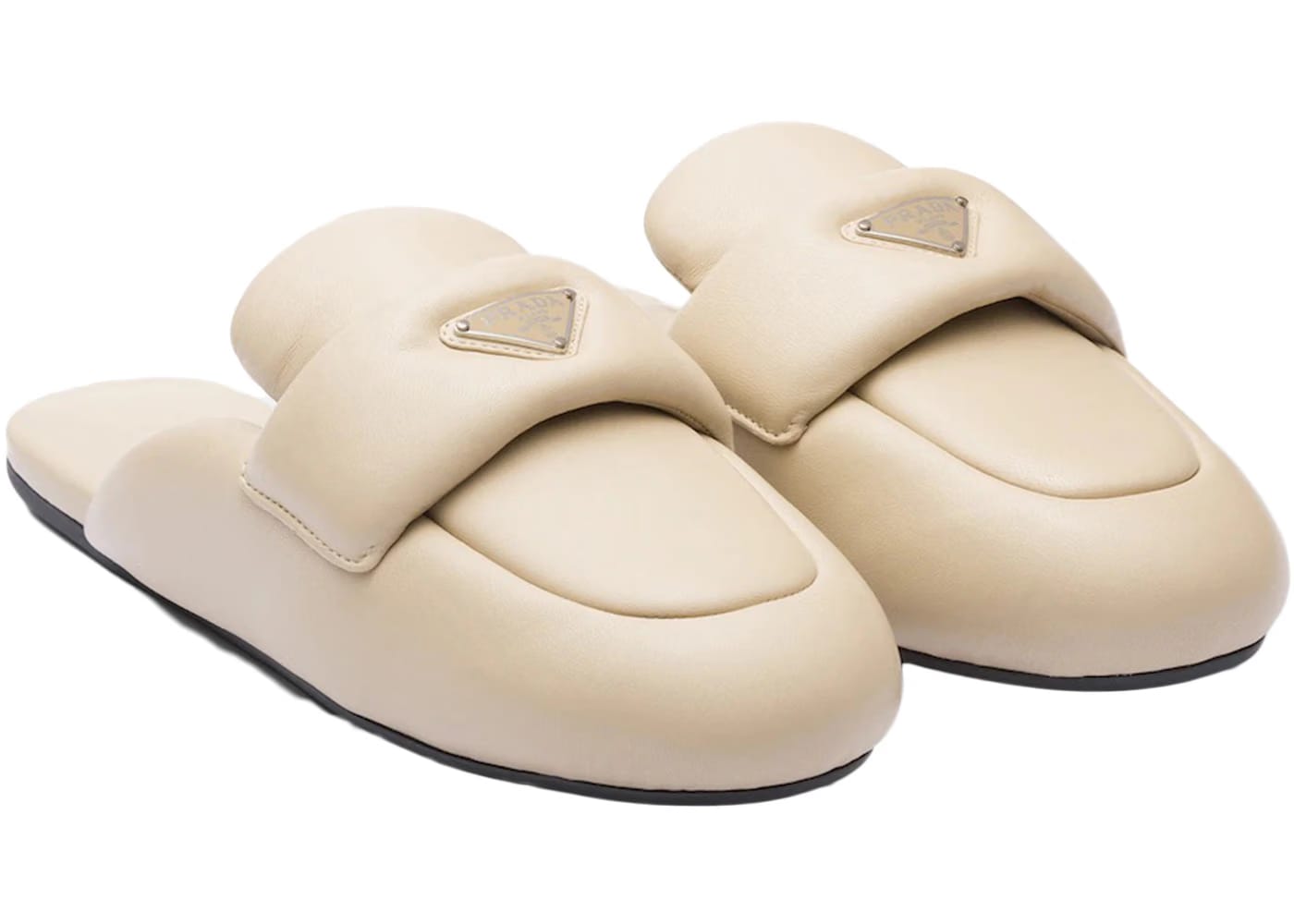 Prada Soft Padded 5mm Sabots Desert Beige Leather