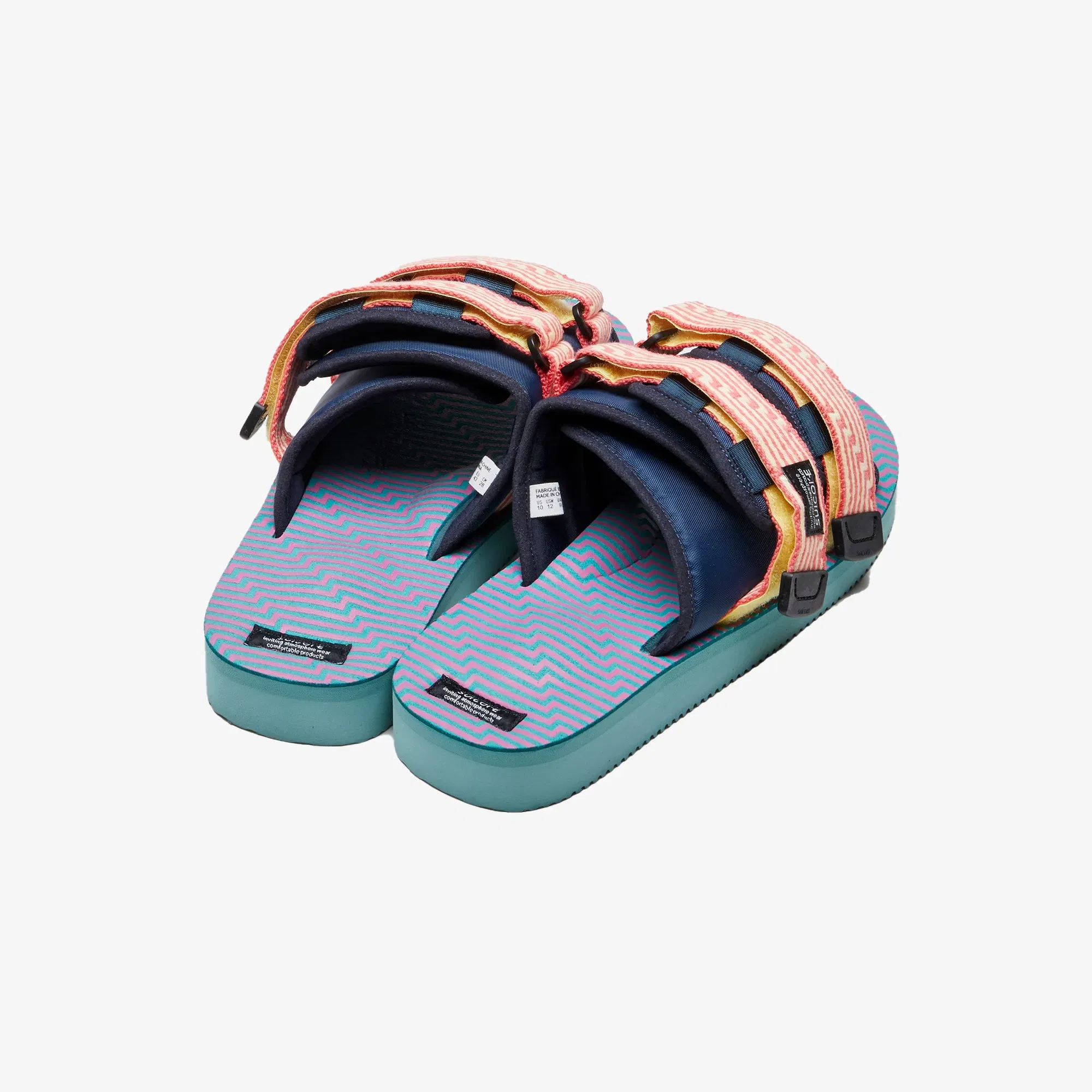 Suicoke MOTO JACQUARD TOUCH-STRAP { NAVY BLUE/CORAL PINK/SEA GREEN