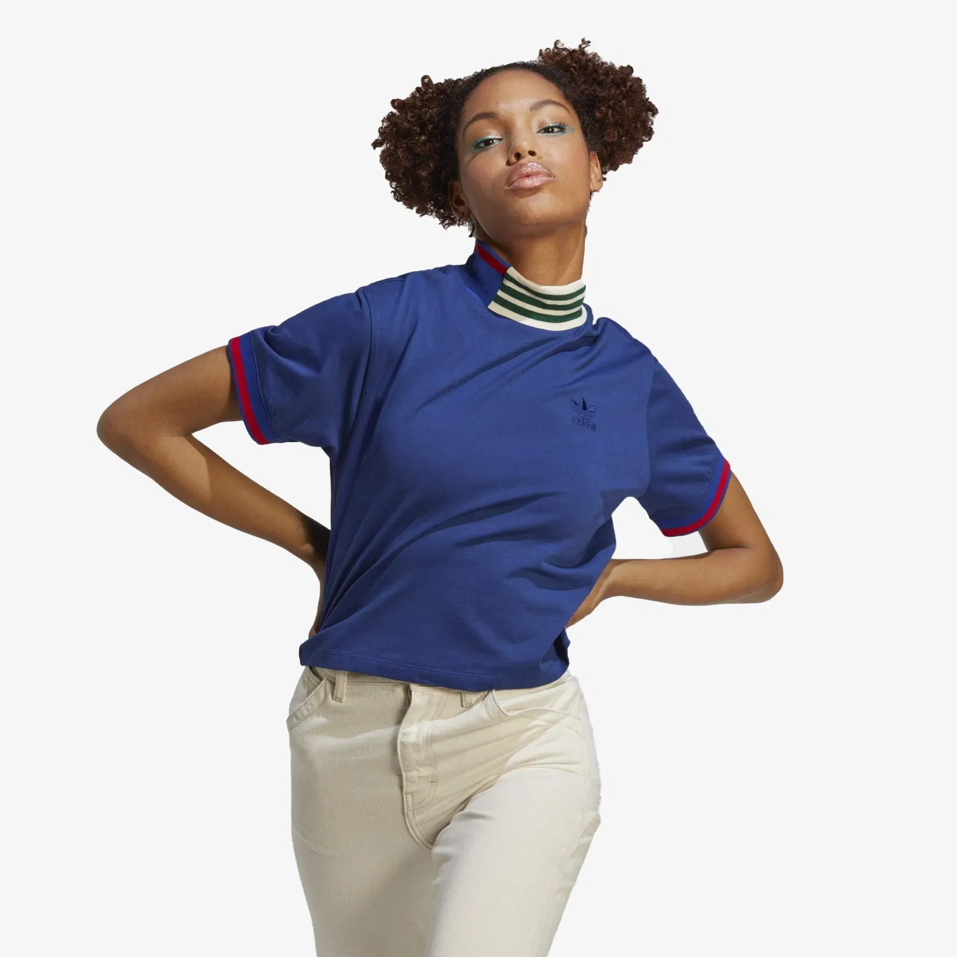 Adidas Originals RIB COLLAR CROP T-Shirt { VICTORY BLUE