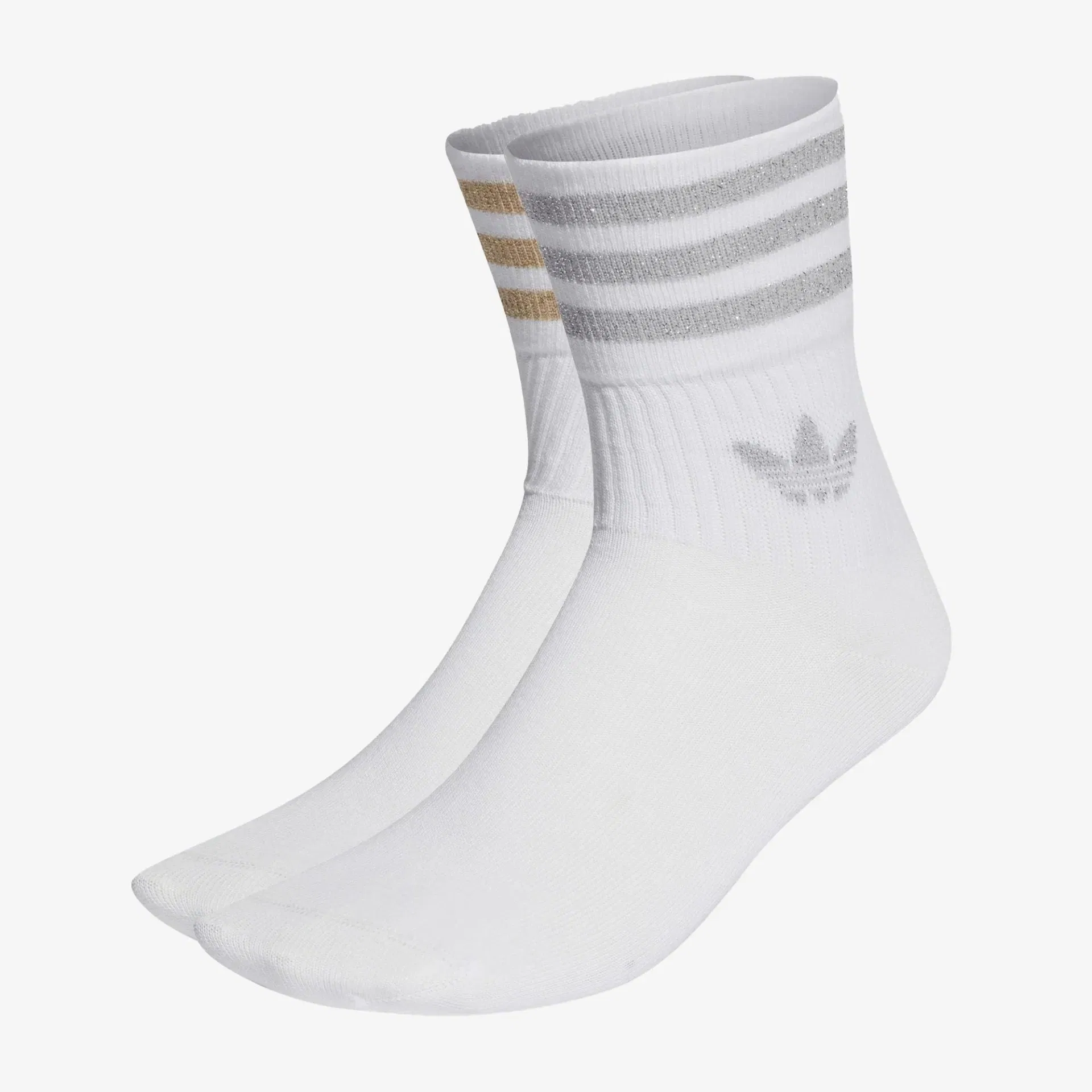Adidas Originals MID-CUT GLITTER CREW SOCKS 2 PAIRS { WHITE