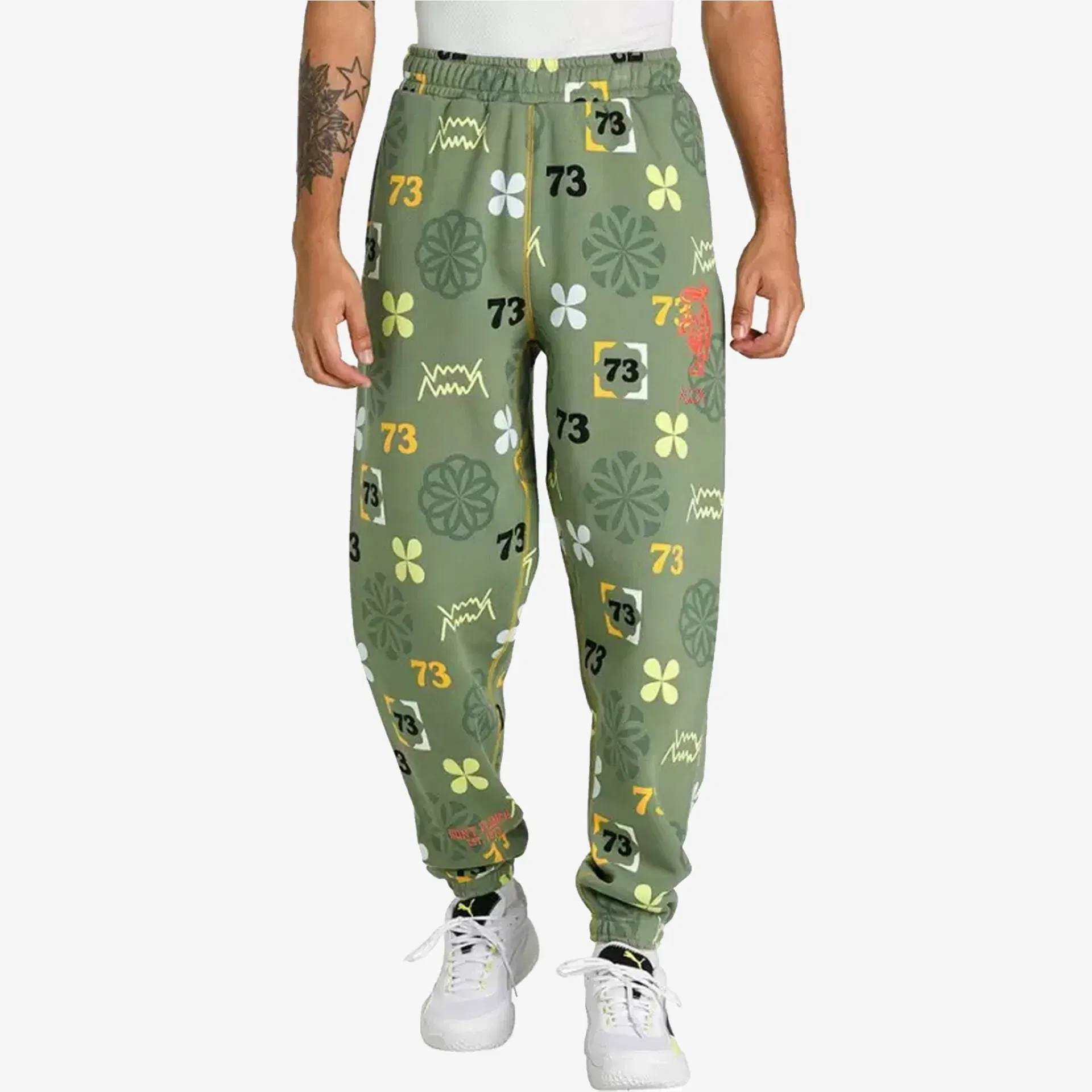 Puma RUN IT BACK PRINTED BASKETBALL SWEATPANTS { DUSTY GREEN