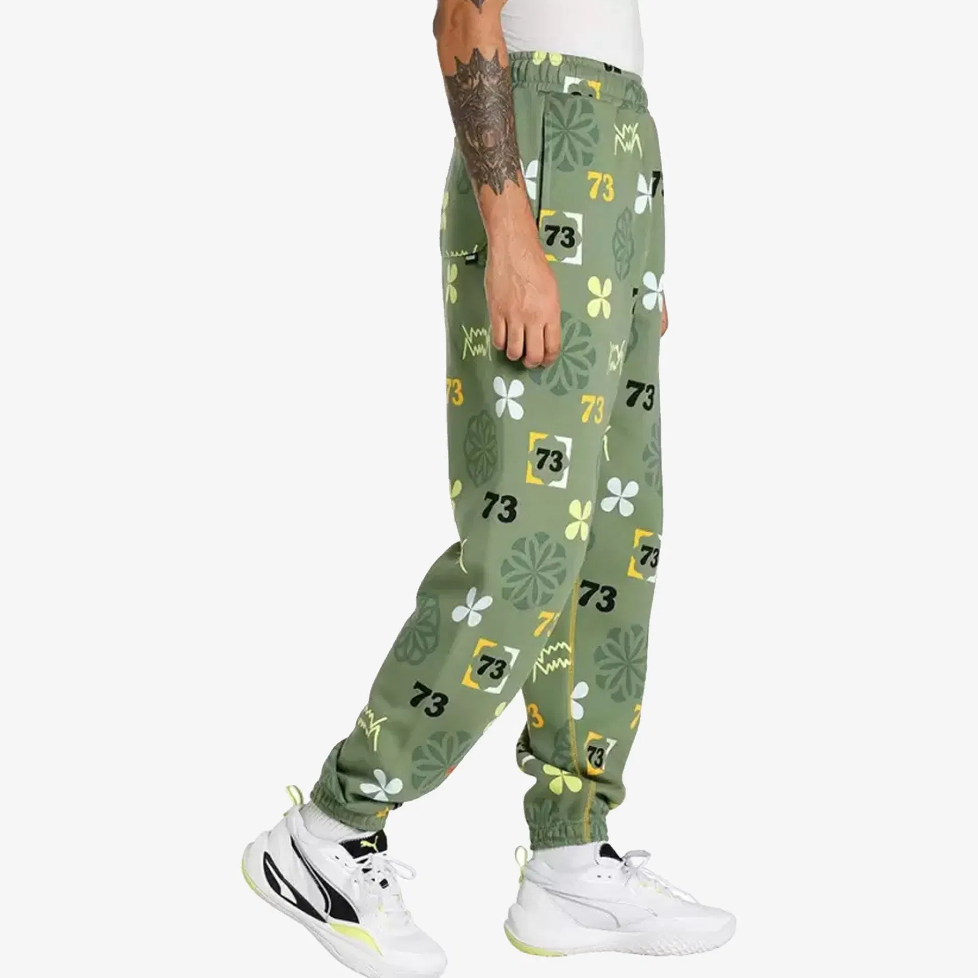 Puma RUN IT BACK PRINTED BASKETBALL SWEATPANTS { DUSTY GREEN