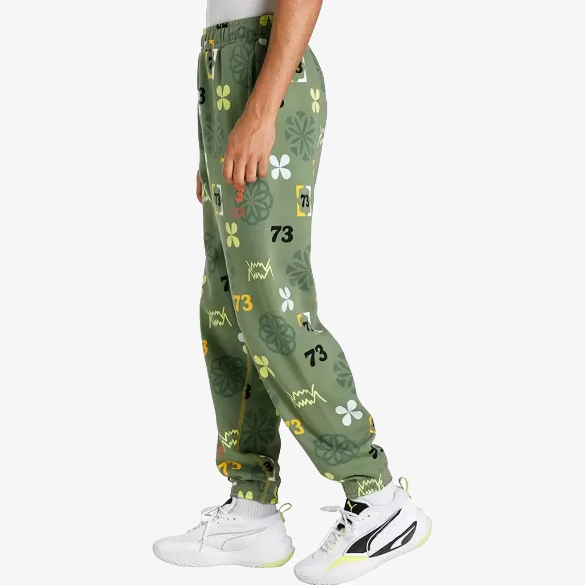 Puma RUN IT BACK PRINTED BASKETBALL SWEATPANTS { DUSTY GREEN