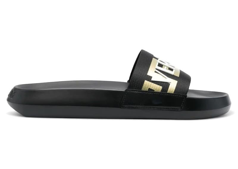 Versace Greca Logo Slides Black Gold White