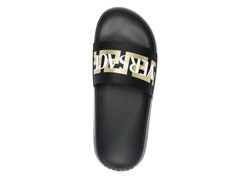 Versace Greca Logo Slides Black Gold White