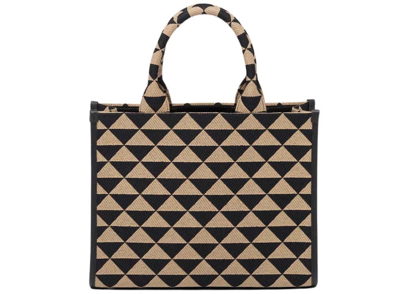 Prada Small Symbole Embroidered Fabric Handbag Black/Beige