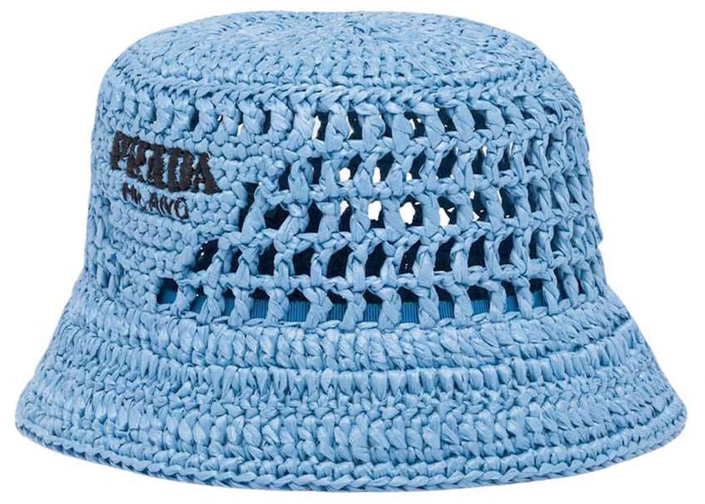 Prada Raffia Bucket Hat Light Blue