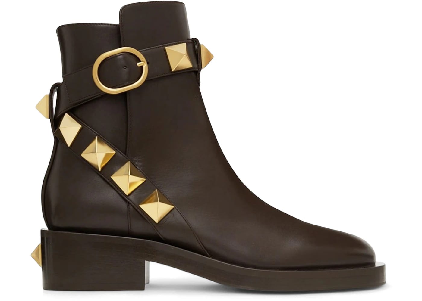 Valentino Leather Roman Stud Ankle Boots Brown (Women's)