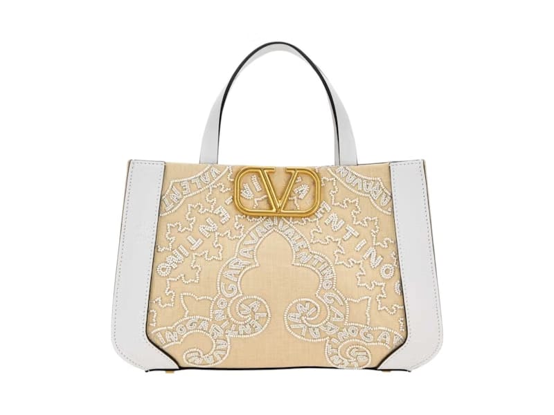 Valentino V'Logo Signature Top Handle Tote Bag Beige/Off-White
