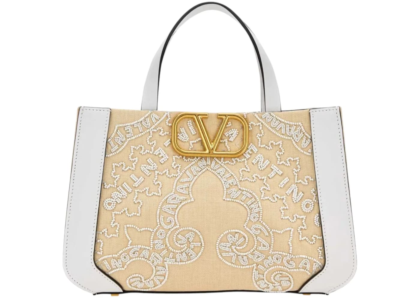 Valentino V'Logo Signature Top Handle Tote Bag Beige/Off-White