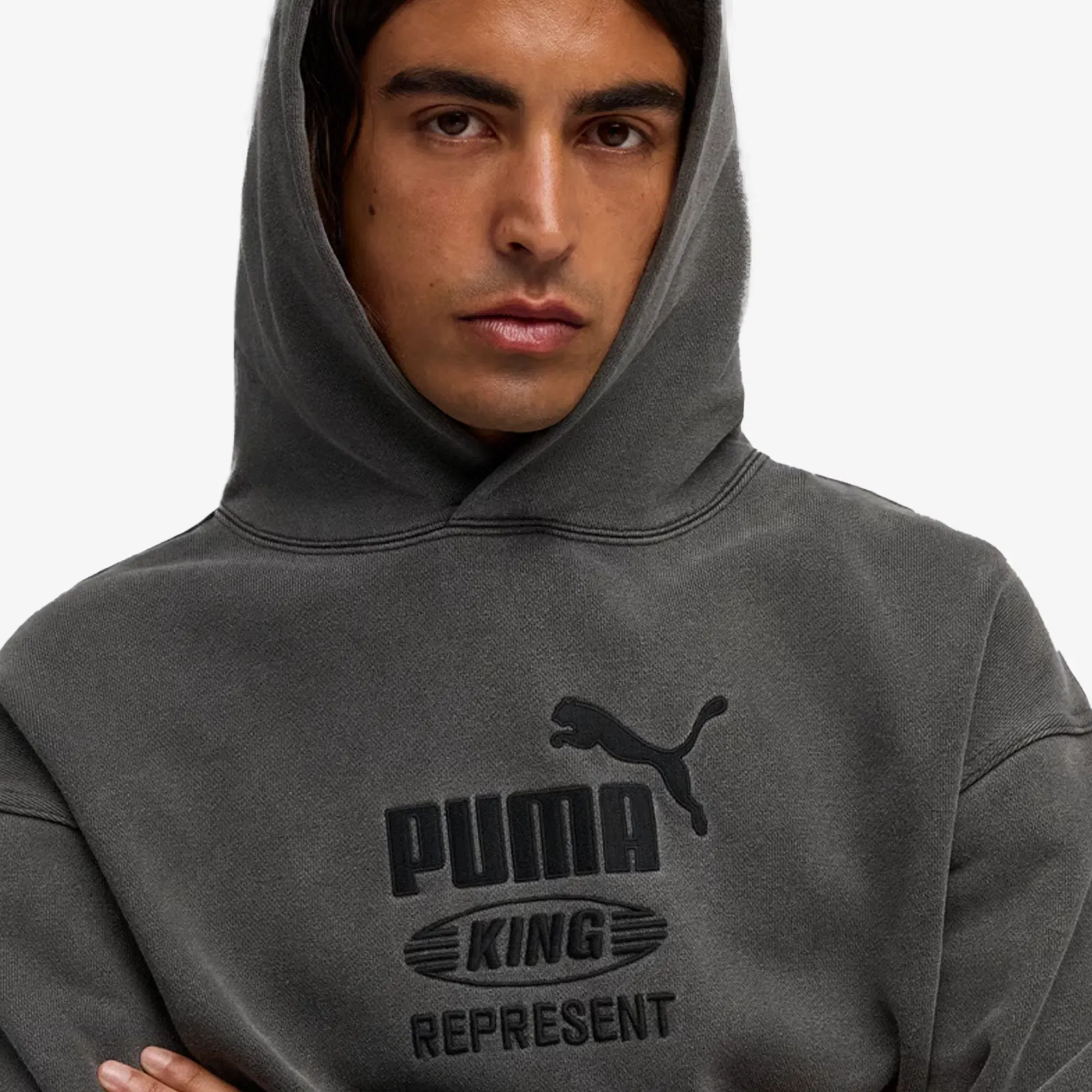 PUMA x REPRESENT OVERSIZED HOODIE { FLAT DARK GRAY
