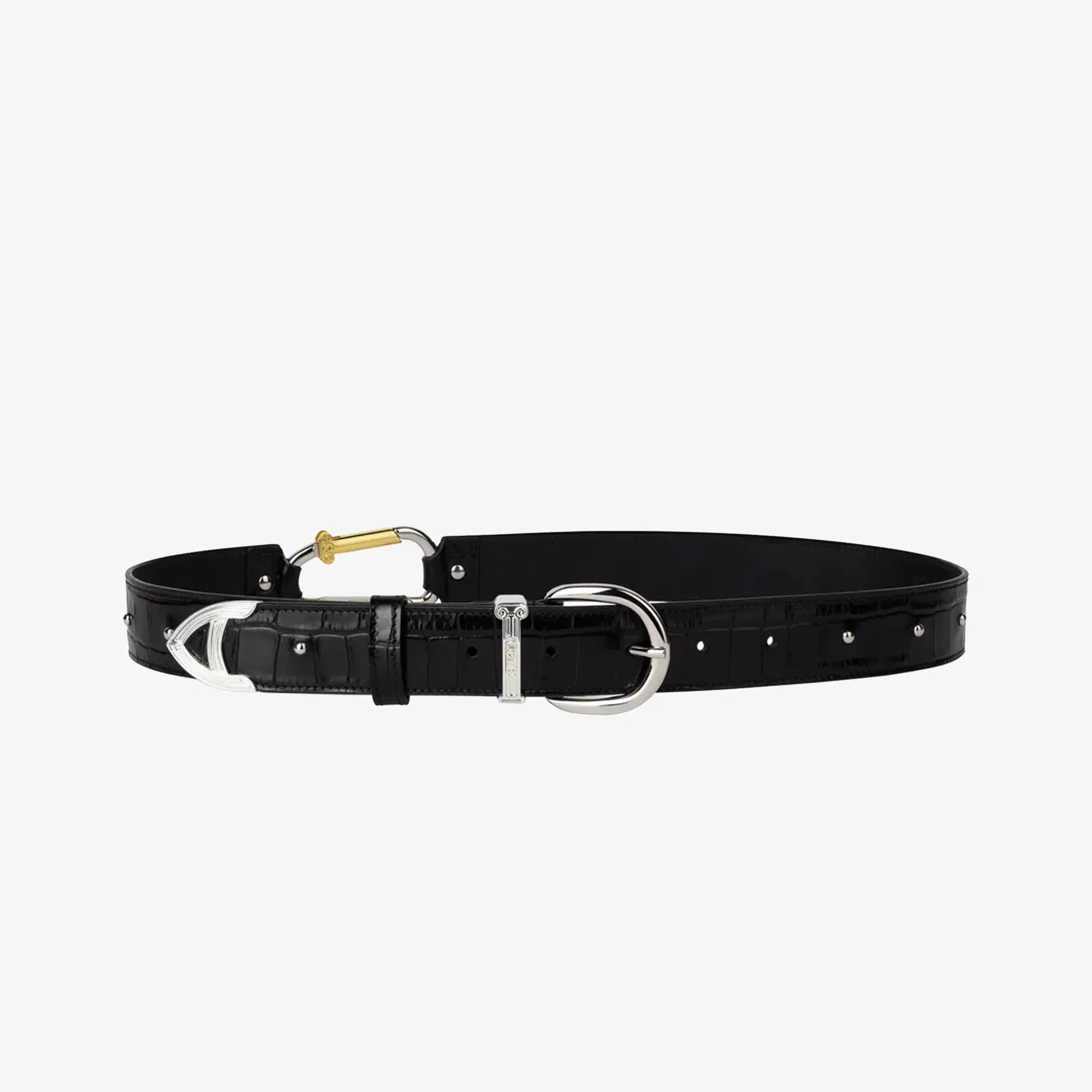 Aries CROC STUDDED MAZZO BELT { BLACK