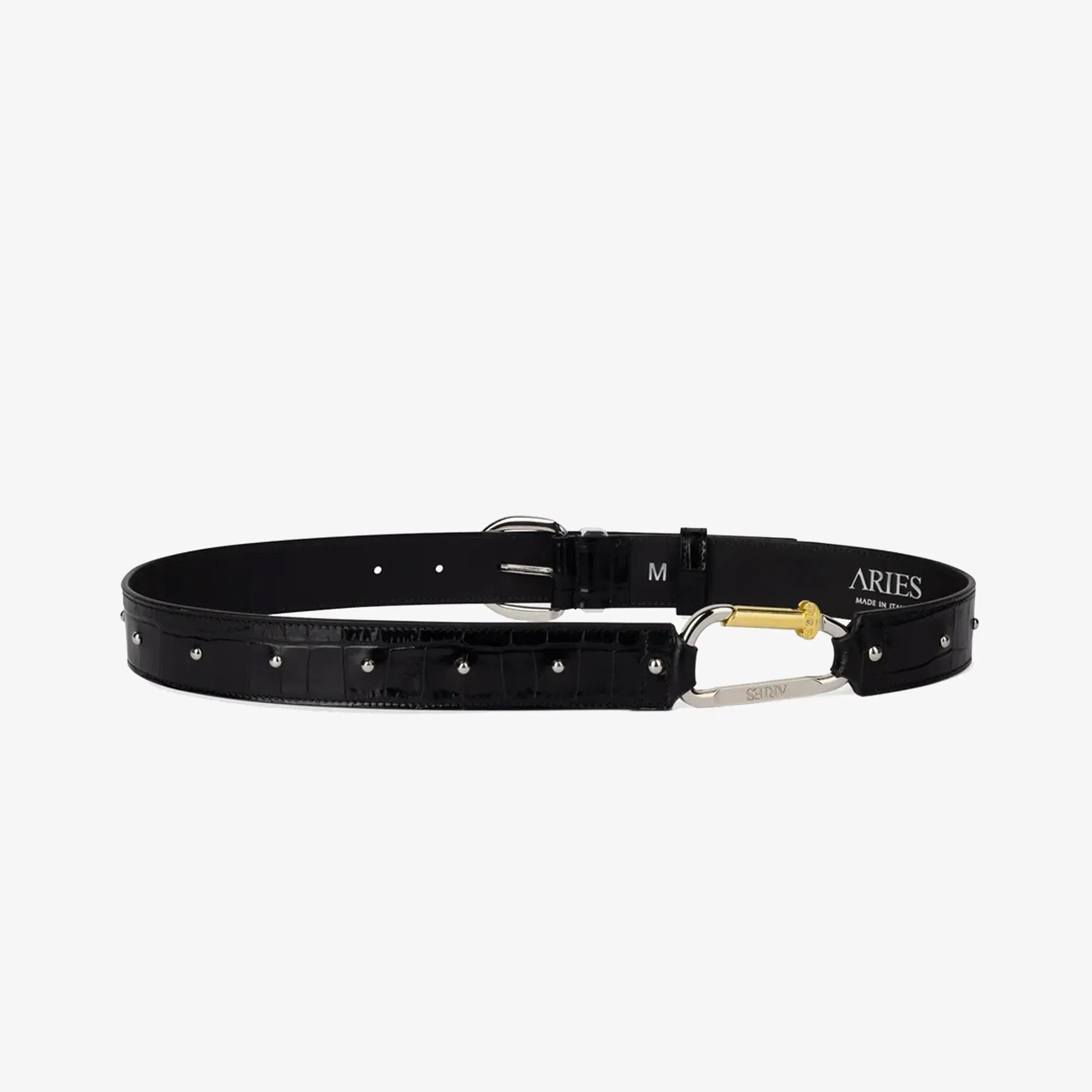 Aries CROC STUDDED MAZZO BELT { BLACK