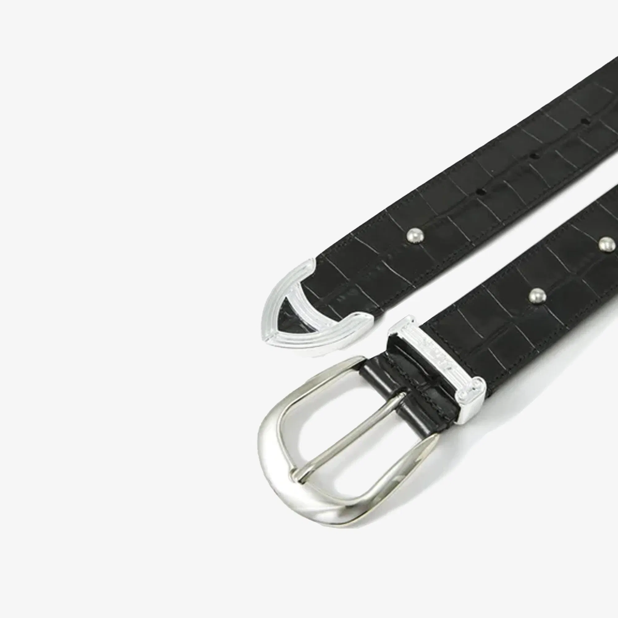Aries CROC STUDDED MAZZO BELT { BLACK