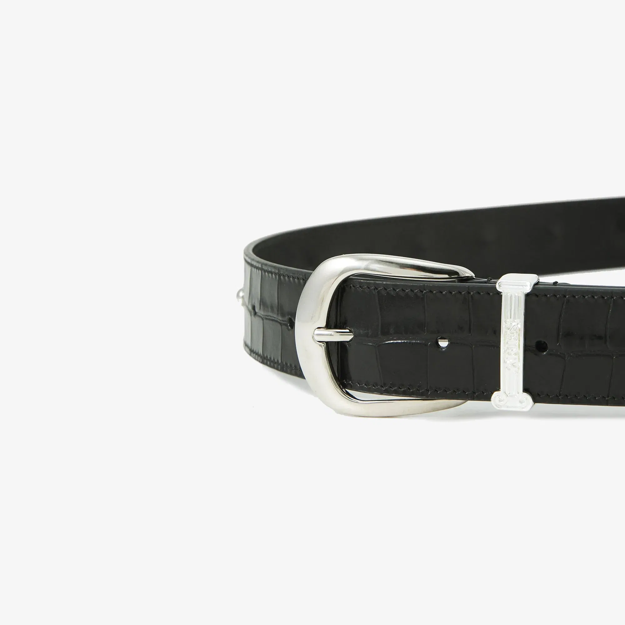 Aries CROC STUDDED MAZZO BELT { BLACK