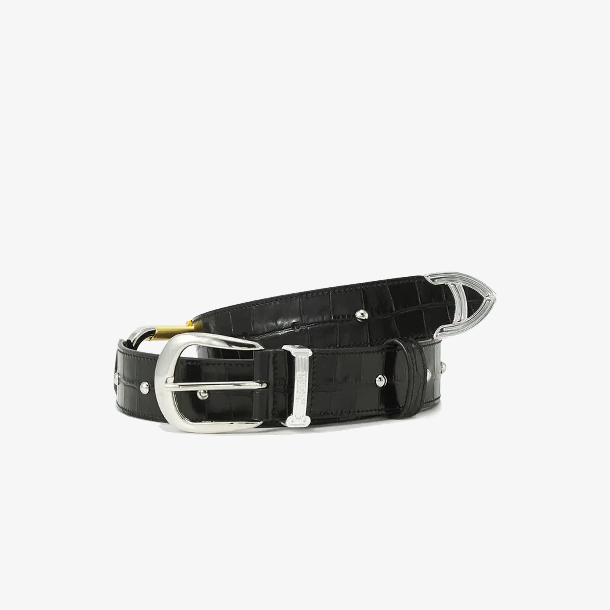Aries CROC STUDDED MAZZO BELT { BLACK
