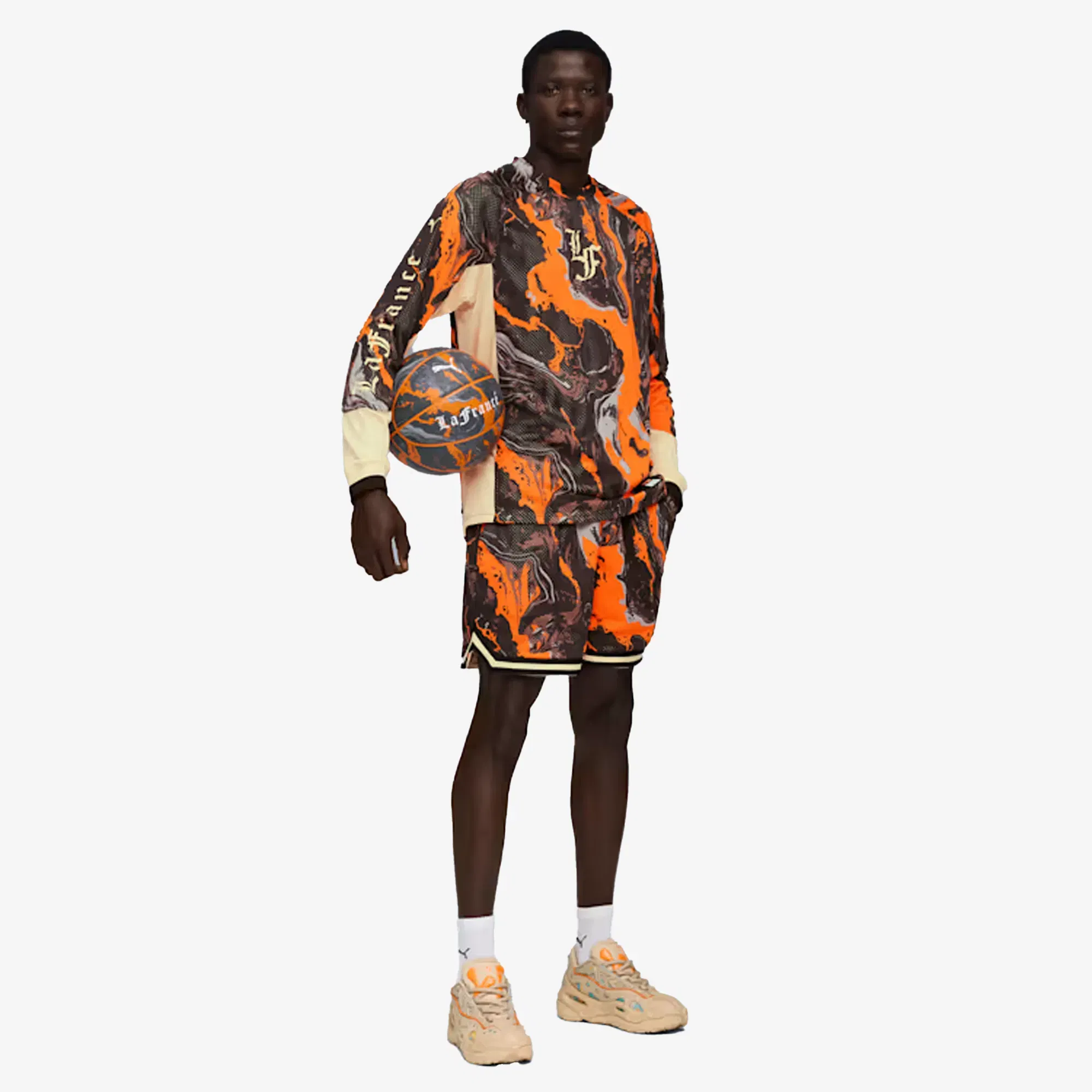 PUMA LAFRANCÉ HEEM ALL-OVER PRINT 6" SHORTS { ORANGE GLO-AOP
