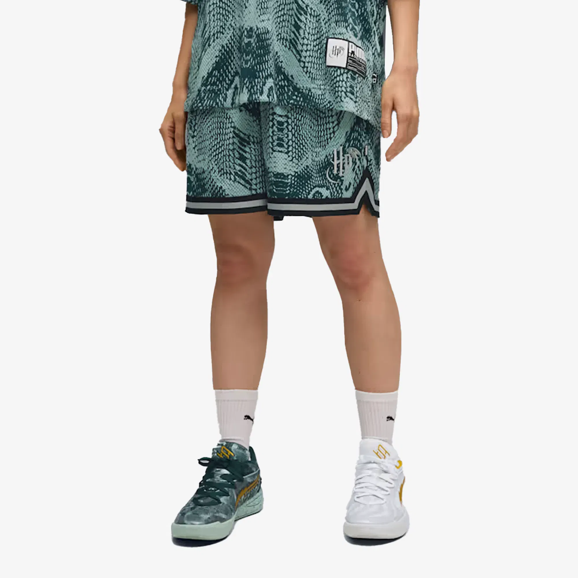 PUMA HOOPS x HARRY POTTER SHORTS { GREEN TERRAIN-AOP