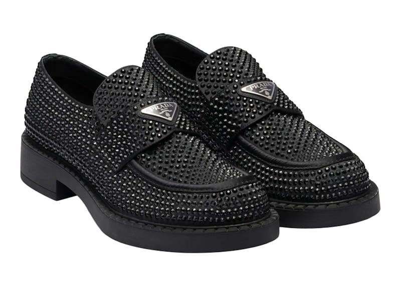 Prada Chocolate 35mm Crystal Loafer Black Satin