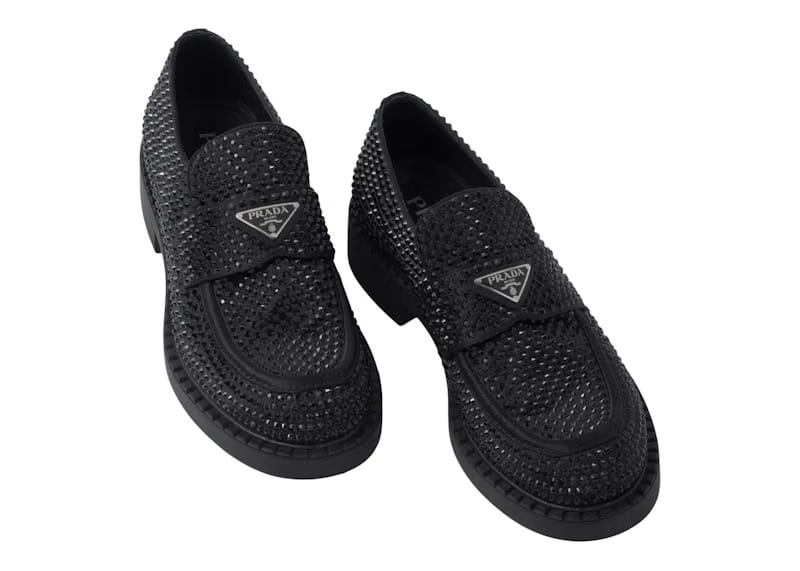 Prada Chocolate 35mm Crystal Loafer Black Satin