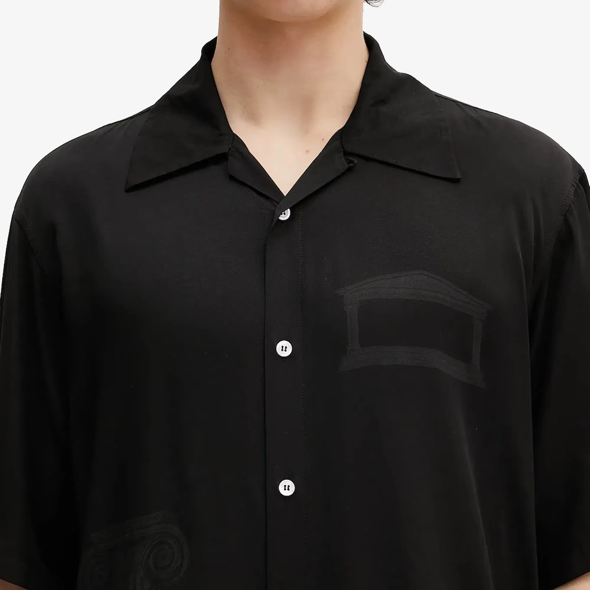 Aries ANCIENT COLUMN SATIN VISCOSE HAWAIIAN SHIRT { BLACK