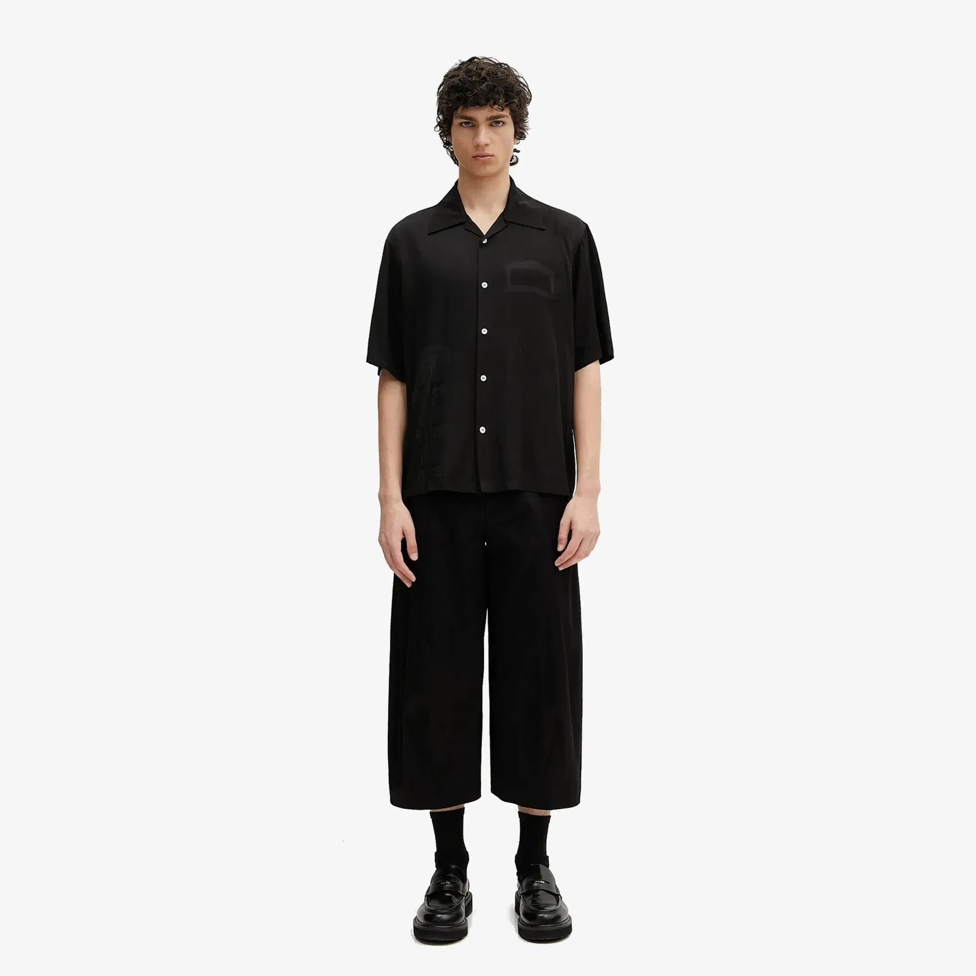 Aries ANCIENT COLUMN SATIN VISCOSE HAWAIIAN SHIRT { BLACK