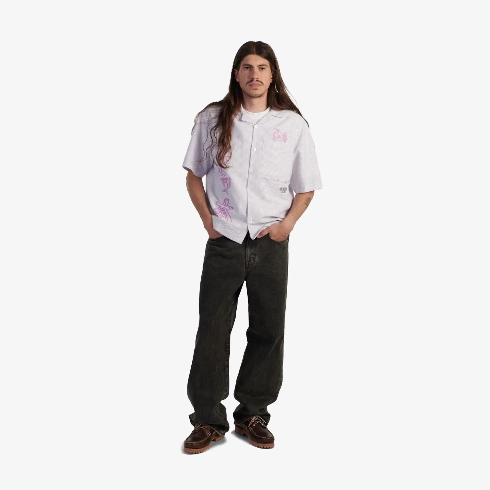 EDWIN EDWIN READER'S CLUB SHIRT SS { LILA WHITE