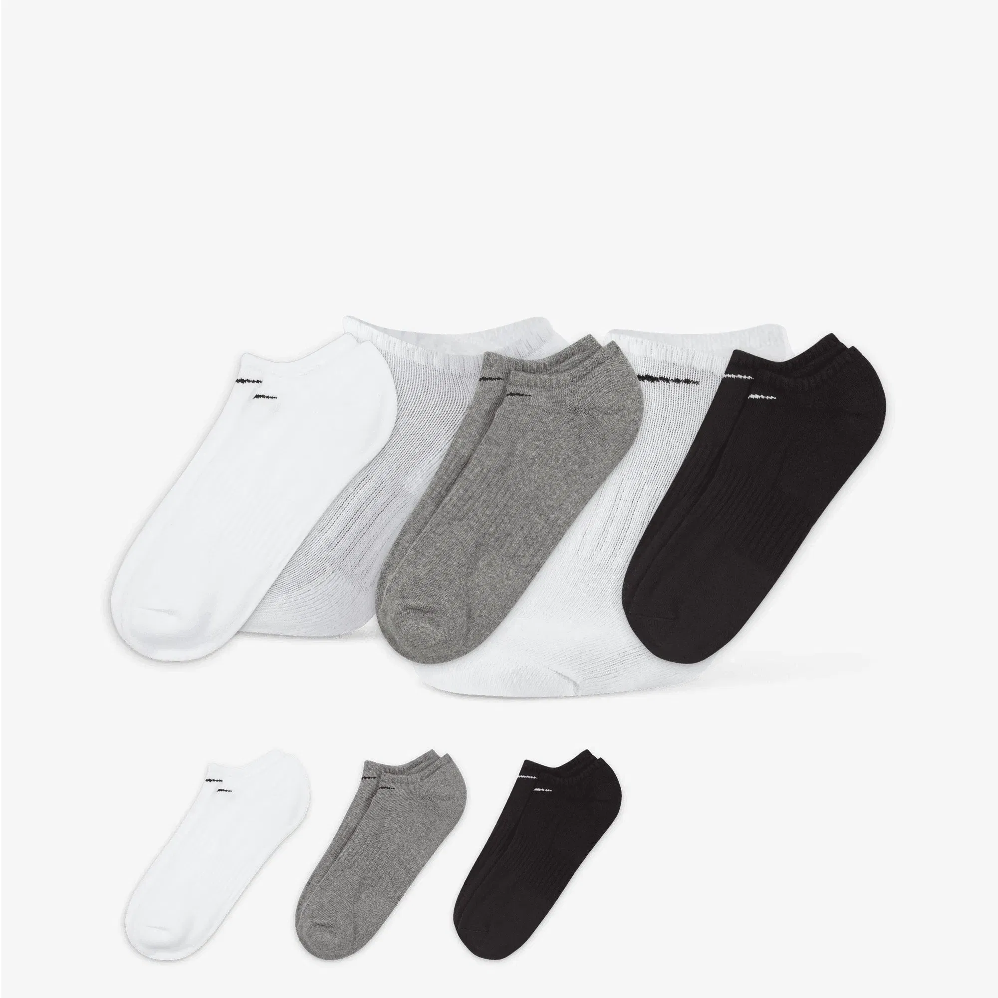 NIKE EVERYDAY CUSHIONED TRAINING NO-SHOW SOCKS { GREY/WHITE/BLACK