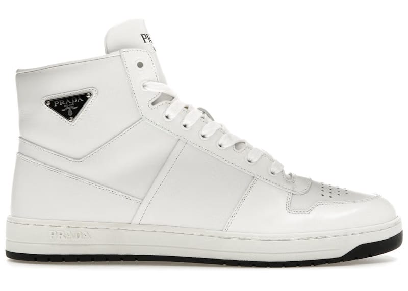 Prada Downtown High Top Sneakers Leather White White Black