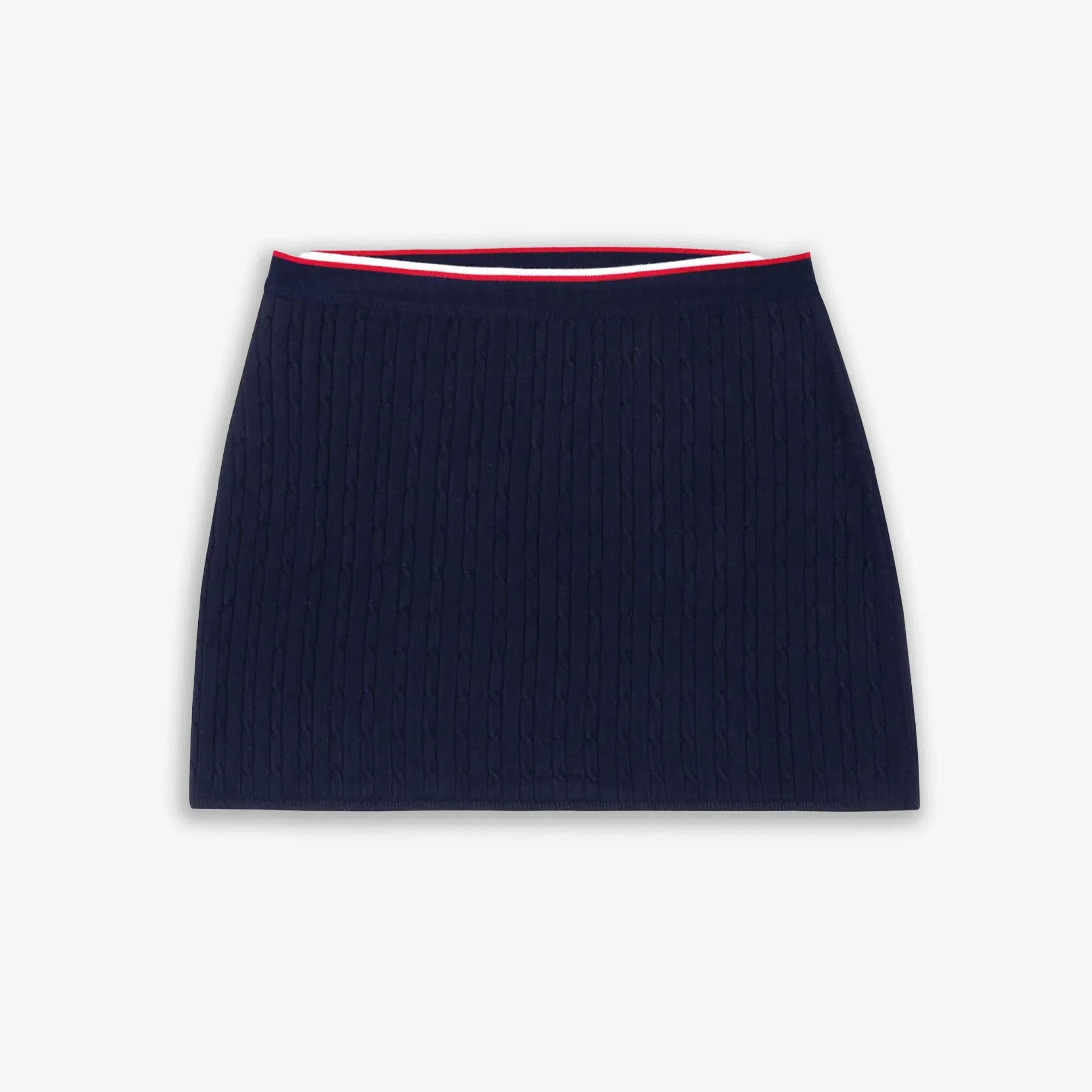SPORTY & RICH SERIF LOGO MINI CABLE SKIRT { NAVY