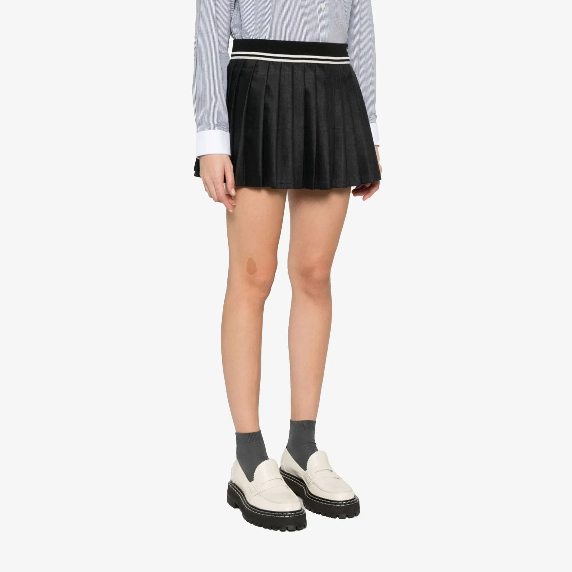 SPORTY & RICH ABIGAIL WOOL PLEATED SKIRT { GRAY/WHITE