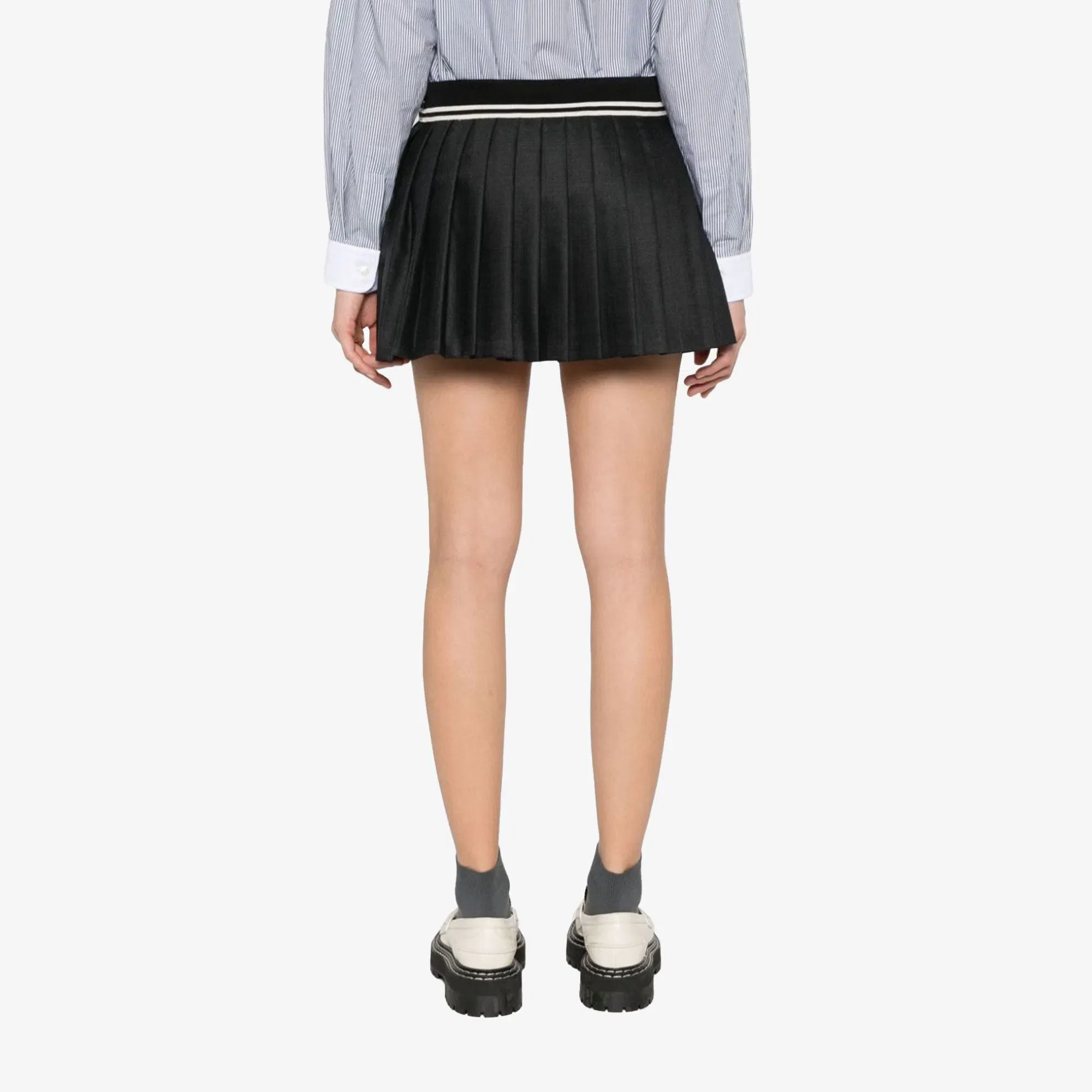 SPORTY & RICH ABIGAIL WOOL PLEATED SKIRT { GRAY/WHITE