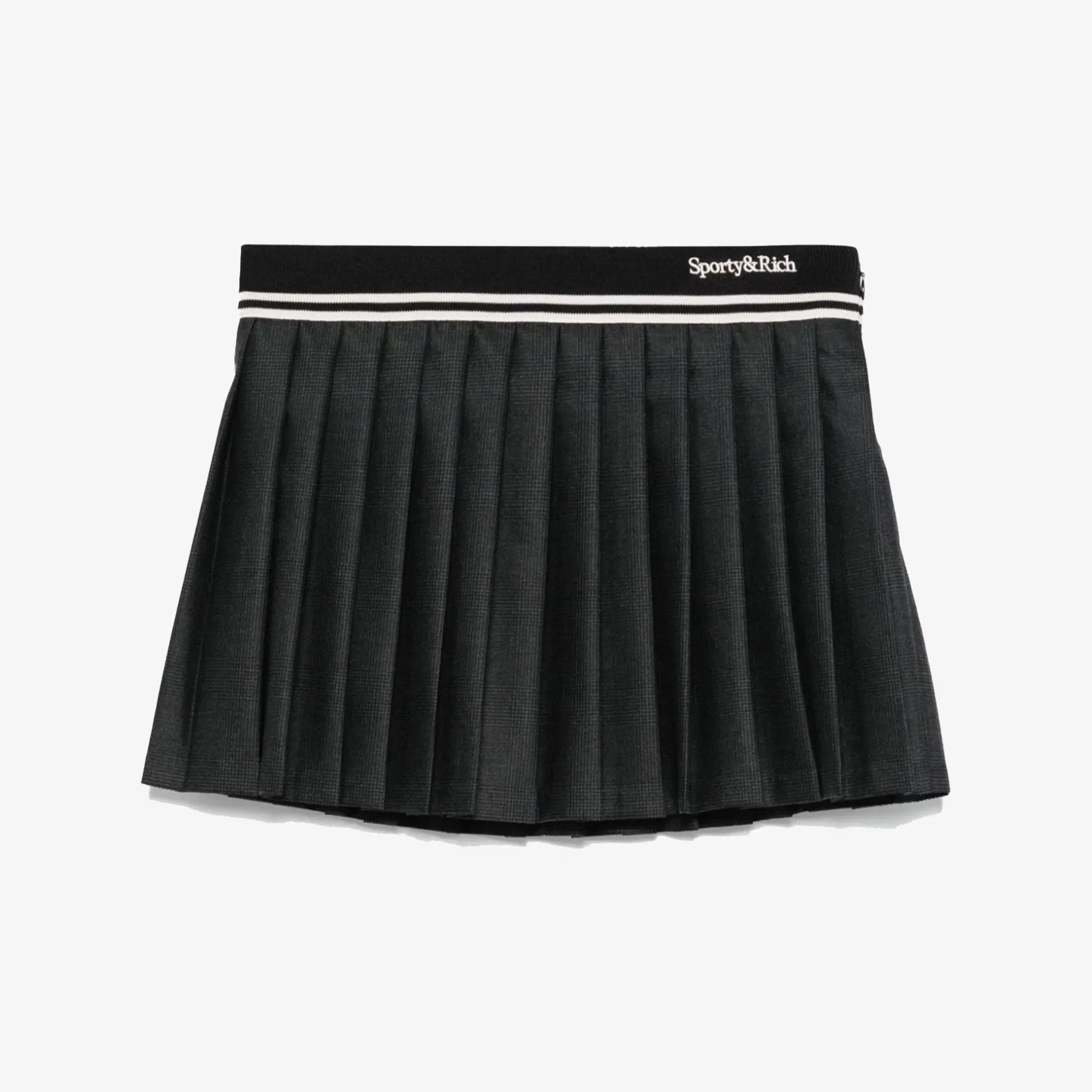 SPORTY & RICH ABIGAIL WOOL PLEATED SKIRT { GRAY/WHITE