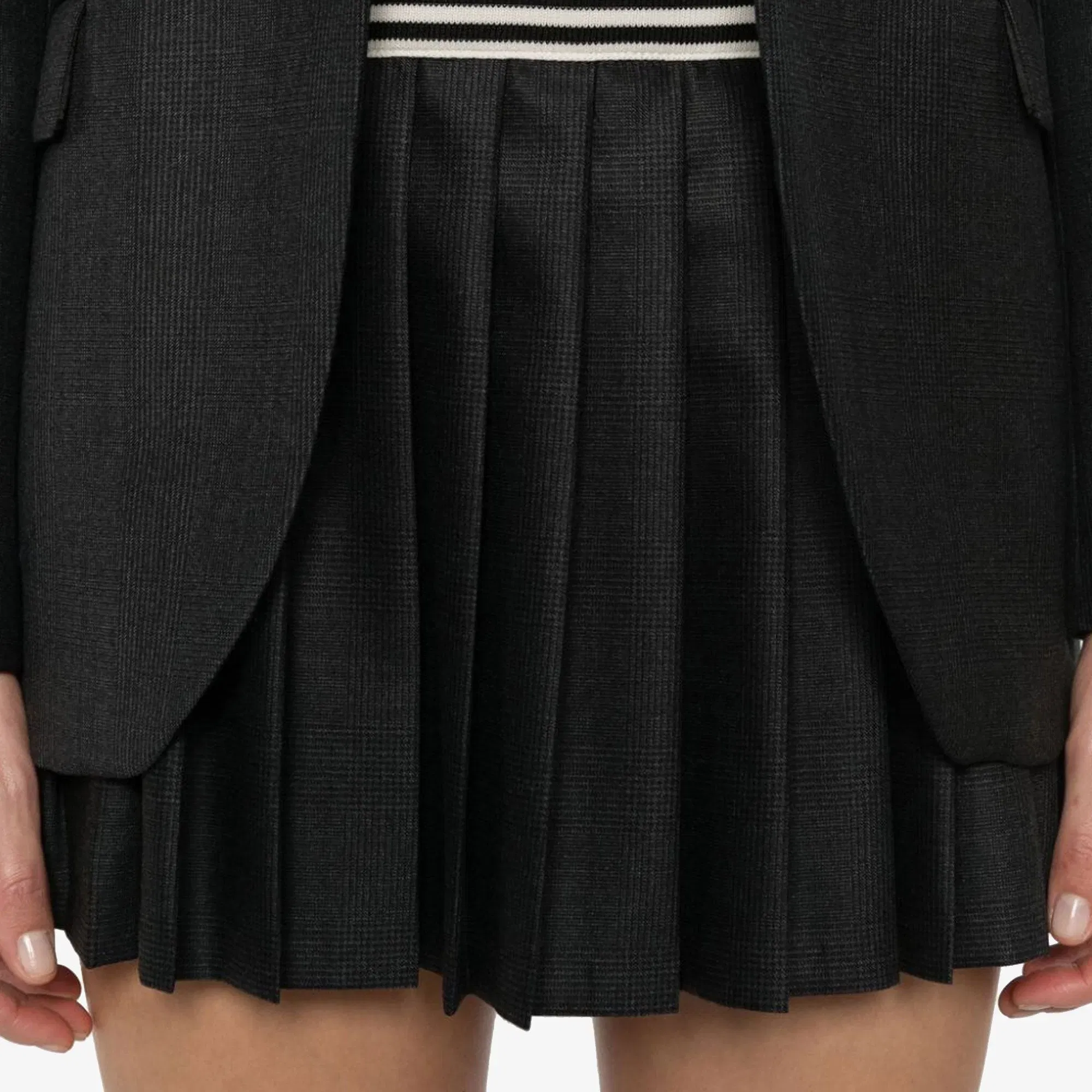 SPORTY & RICH ABIGAIL WOOL PLEATED SKIRT { GRAY/WHITE