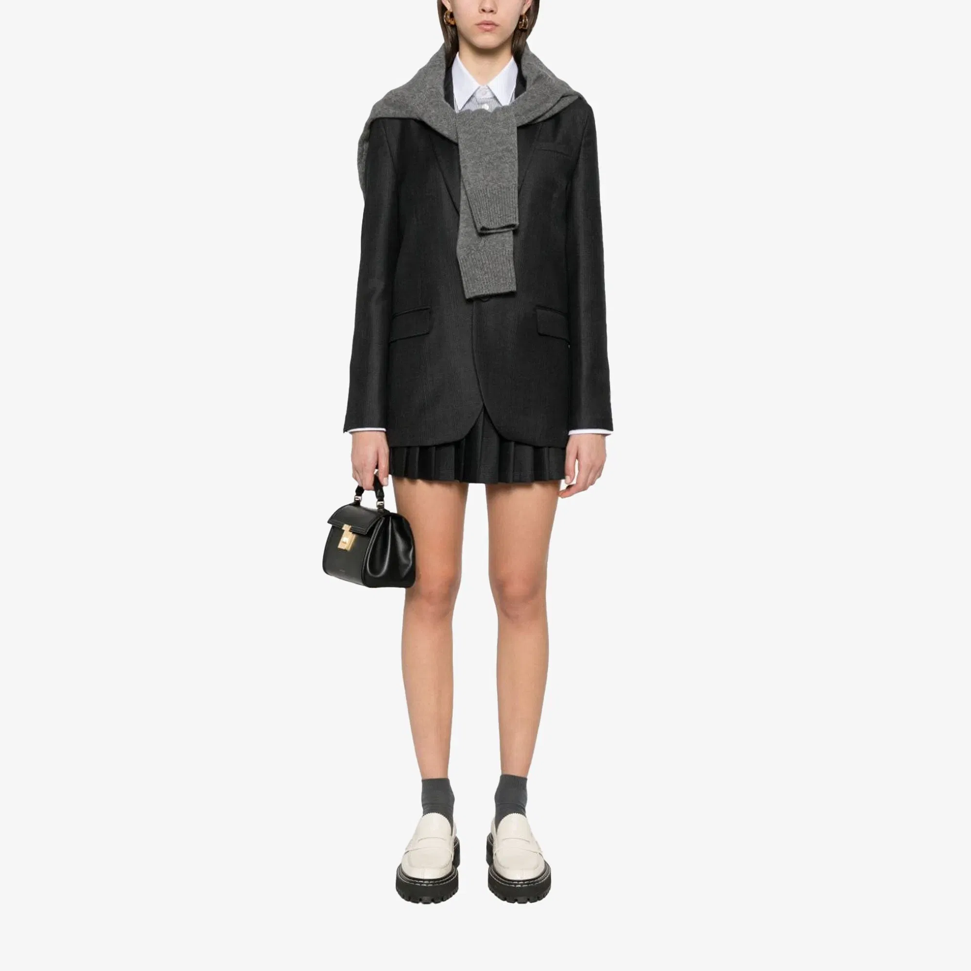 SPORTY & RICH ABIGAIL WOOL PLEATED SKIRT { GRAY/WHITE