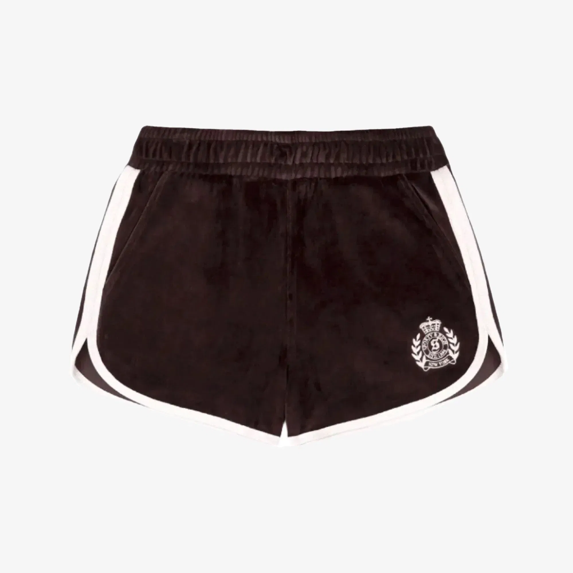 SPORTY & RICH NY CREST VELOUR SHORT { BROWN