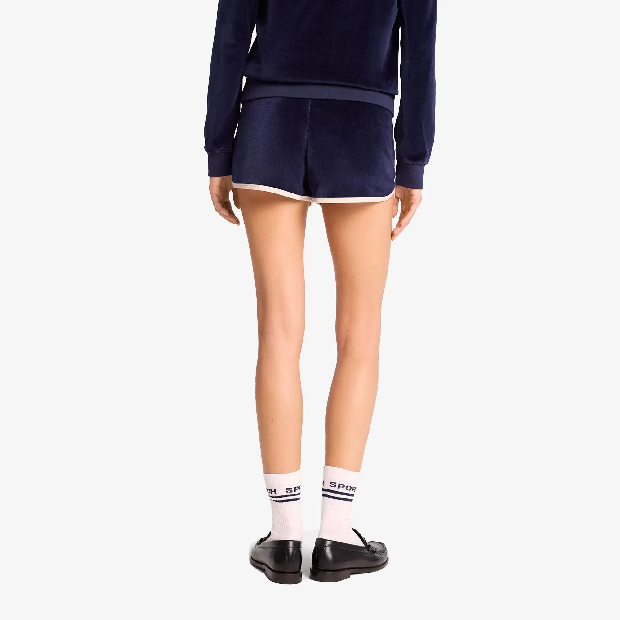 SPORTY & RICH NY CREST VELOUR SHORT { NAVY/CREAM
