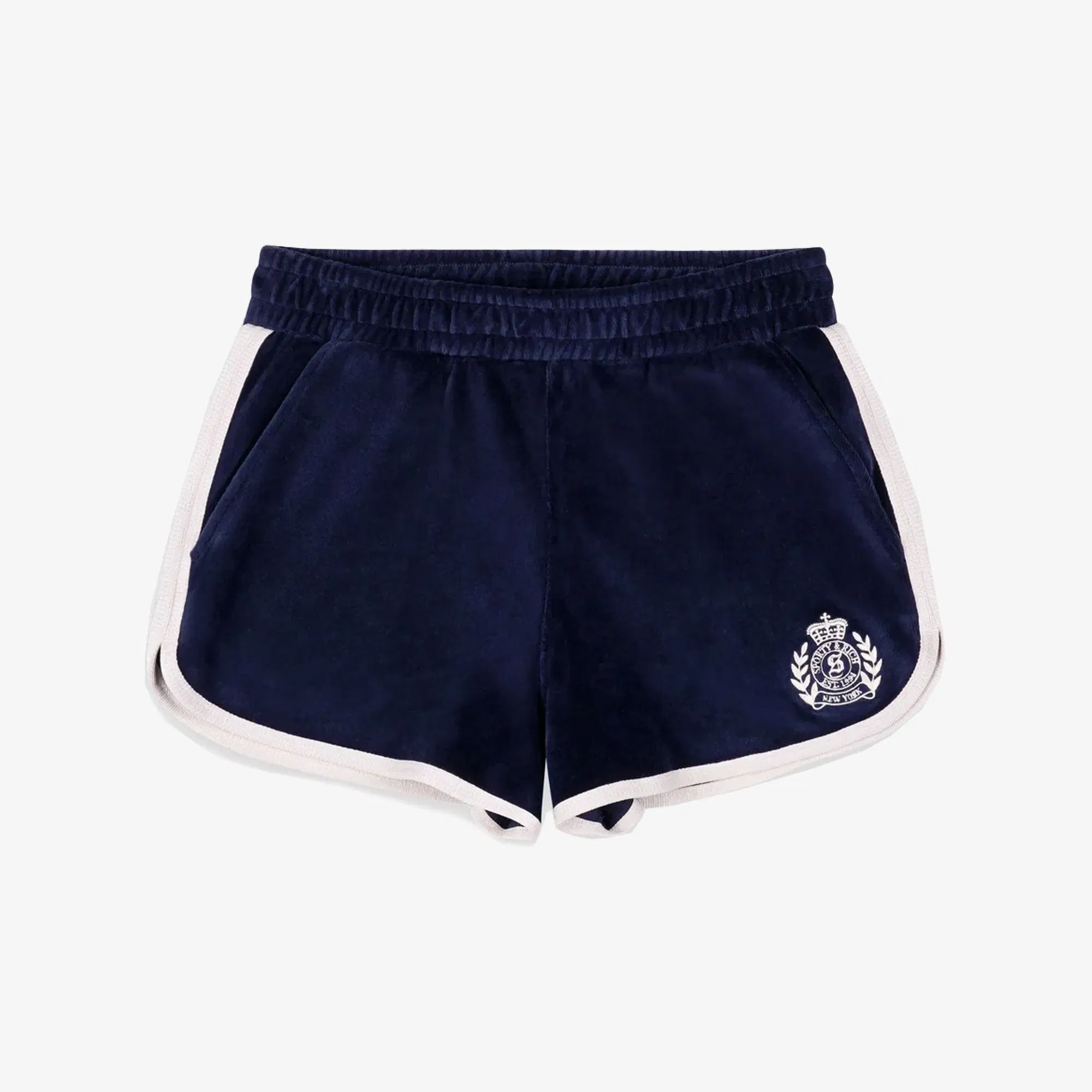 SPORTY & RICH NY CREST VELOUR SHORT { NAVY/CREAM