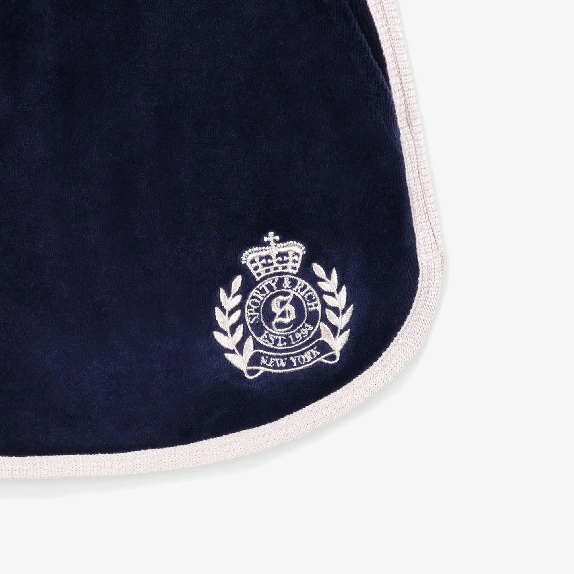 SPORTY & RICH NY CREST VELOUR SHORT { NAVY/CREAM