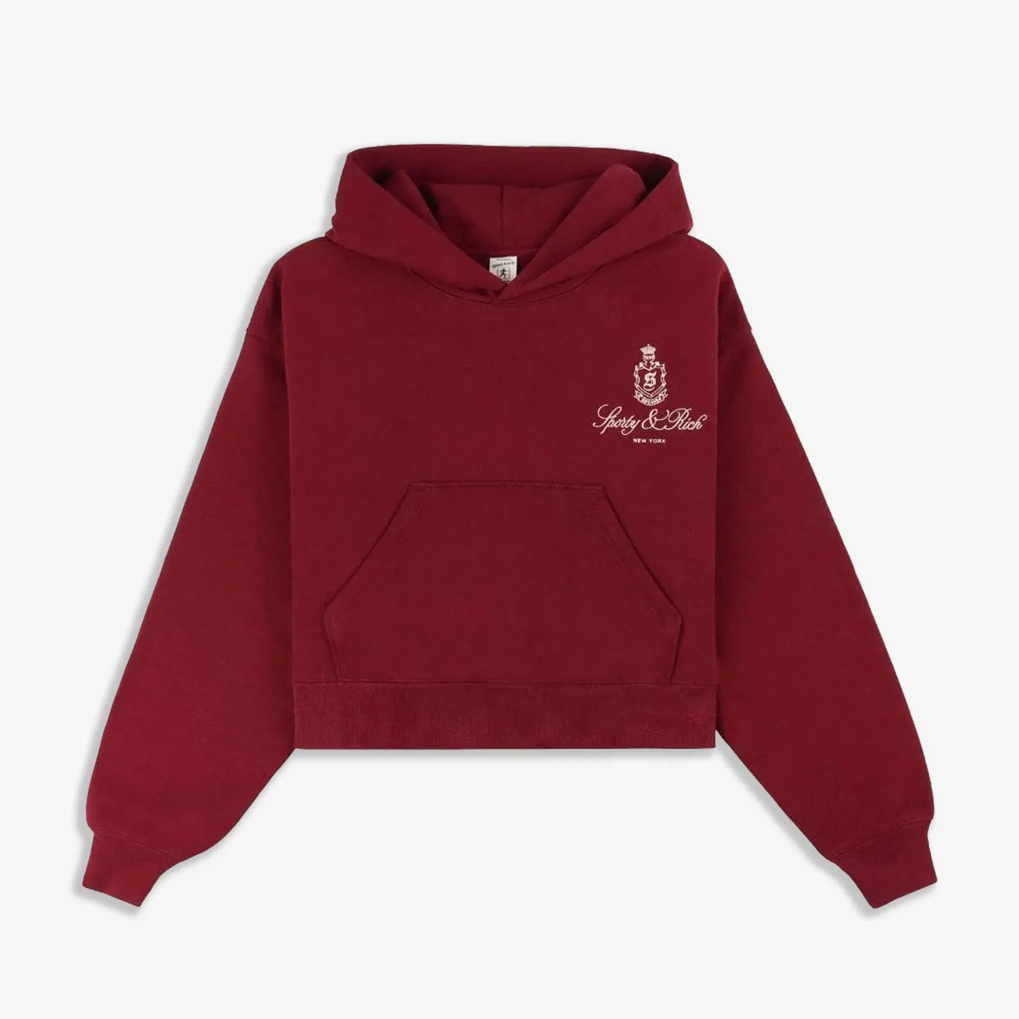 SPORTY & RICH VENDOME EMBROIDERED CROPPED HOODIE { RED