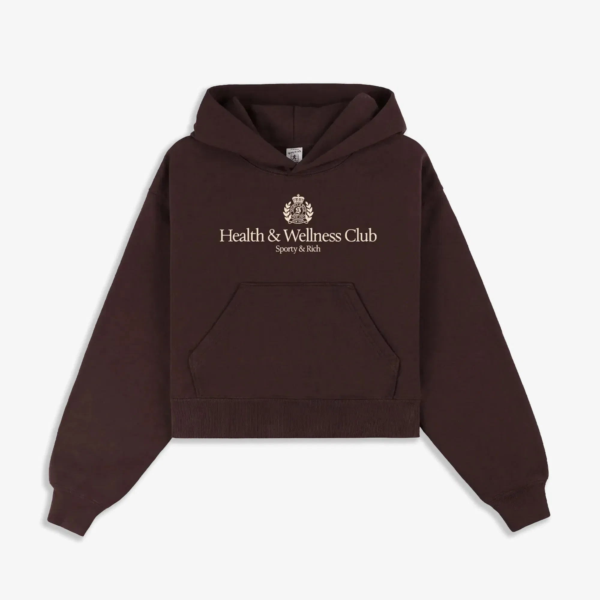SPORTY & RICH H&W CREST CROPPED HOODIE { BROWN