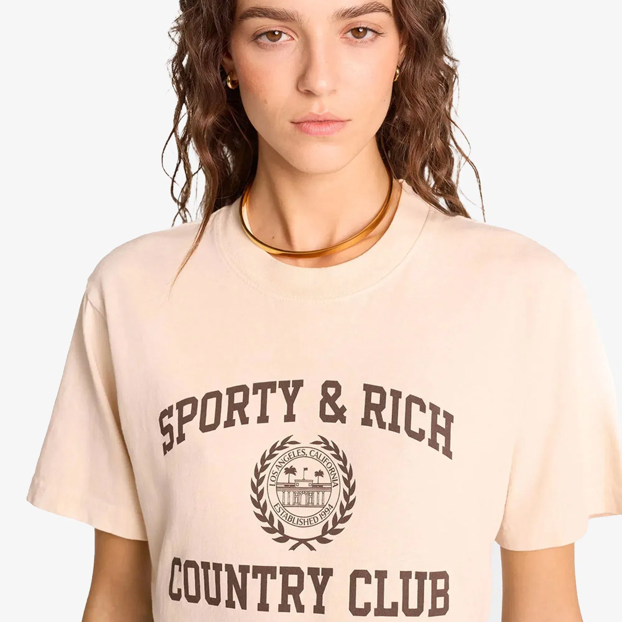 SPORTY & RICH VARSITY CREST T-Shirt { CREAM