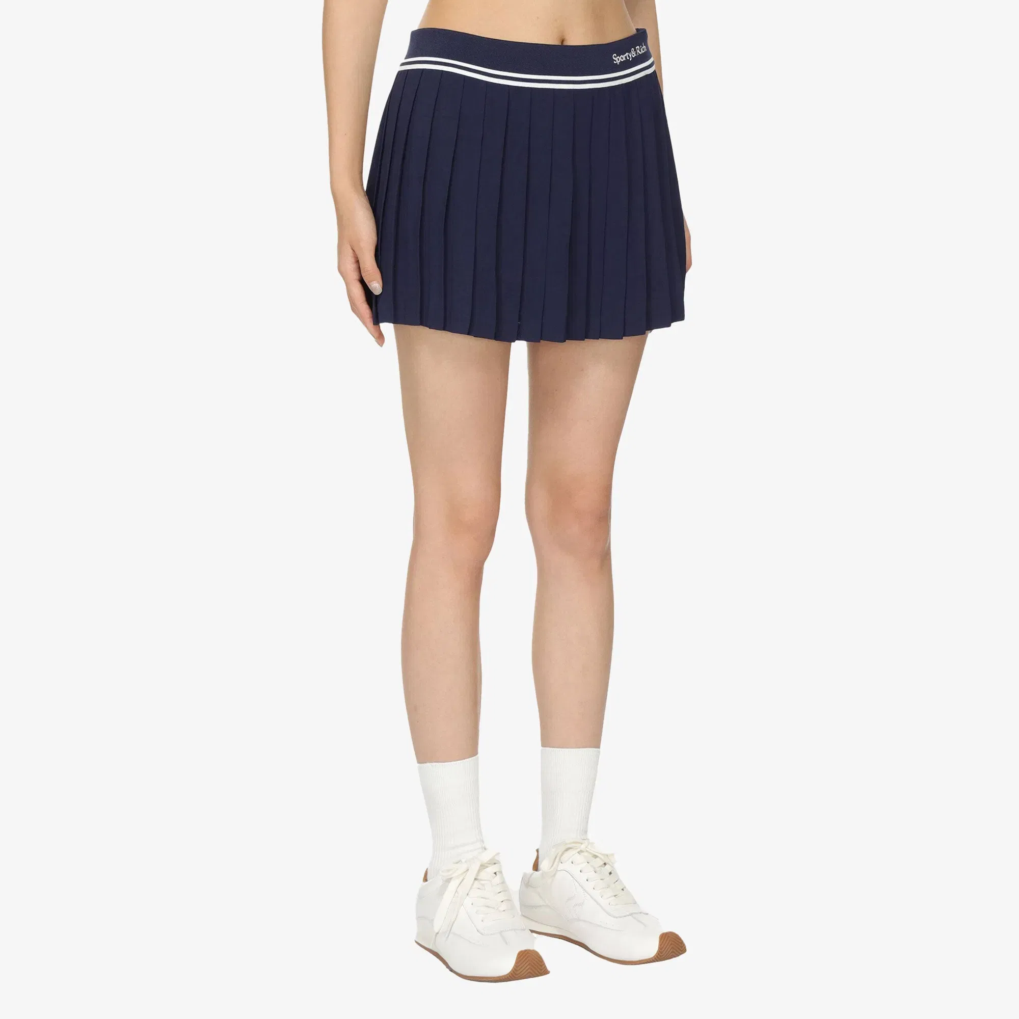 SPORTY & RICH ABIGAIL PLEATED SKIRT { NAVY/OFF WHITE