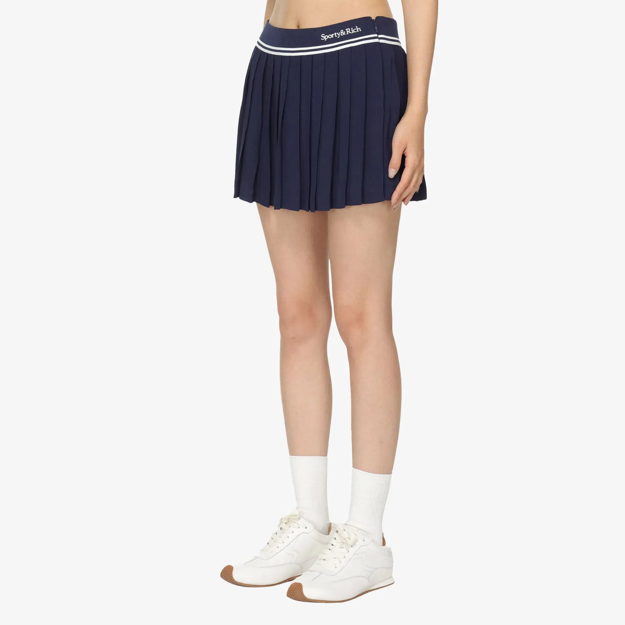 SPORTY & RICH ABIGAIL PLEATED SKIRT { NAVY/OFF WHITE